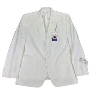 Tayion Mens Acontour Linen Cotton Herringbone Classic Fit Suit Jacket White 46R